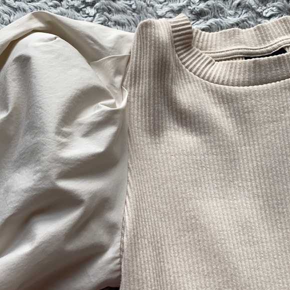WHO WHAT WHERE Cutie Cream Color Balloon Sleeve Ribbed Top Size Extra Small XS - Picture 4 of 8
